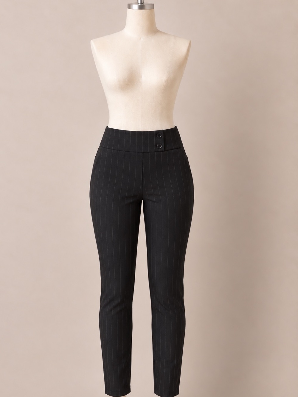 Conceited Black Pinstripe Skinny Career Dress Pants XL High Rise Pull On